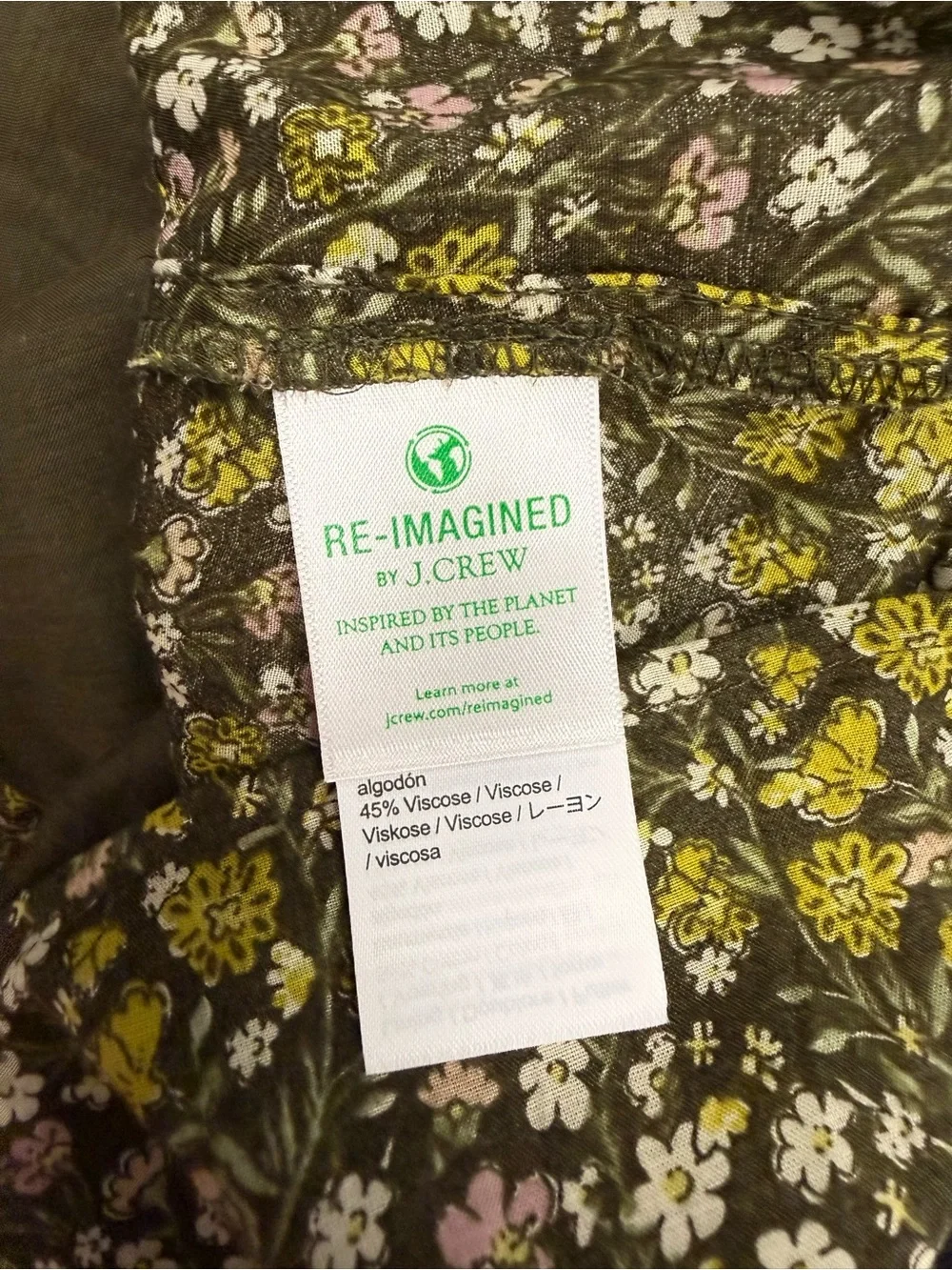 J.Crew V-Neck Cotton Voile Floral Tassel Top Olive Size M
